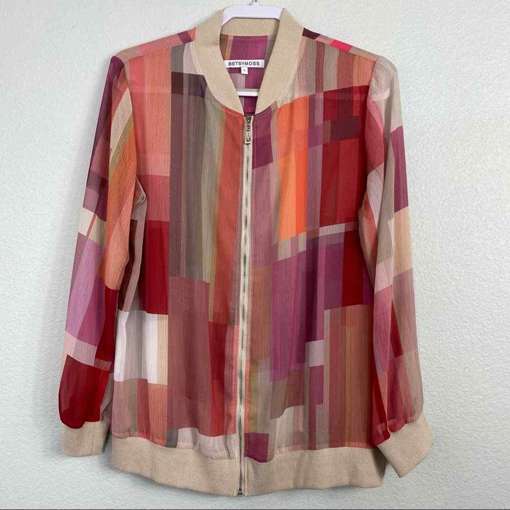Chiffon Sheer Color Block Jacket By Betsy Moss Size L